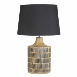 Maisons Du Monde Lampes à Poser Lampe En Bois De Manguier Gravé Et Abat-jour En Coton Noir H75