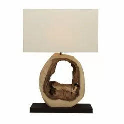 Now’s Home Lampes à Poser Lampe En Bois Naturel Avec Abat-jour Ivoire H57cm -Luminaires Soldes lampe en bois naturel avec abat jour ivoire h57cm 5