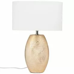 Maisons Du Monde Lampes à Poser Lampe En Céramique Dorée Et Abat-jour En Coton Blanc