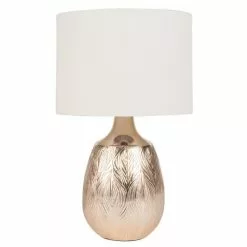 Maisons Du Monde Lampes à Poser Lampe En Céramique Dorée Feuilles Gravées Et Abat-jour écru