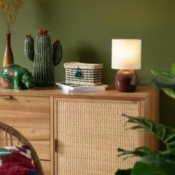 Maisons Du Monde Lampes à Poser Lampe En Céramique Marron Et Abat-jour En Coton Blanc -Luminaires Soldes lampe en ceramique marron et abat jour en coton blanc 1000 12 1 227387 3