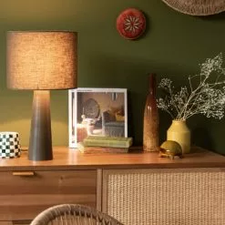 Maisons Du Monde Lampes à Poser Lampe En Céramique Noire Et Abat-jour En Coton Recyclé -Luminaires Soldes lampe en ceramique noire et abat jour en coton recycle 1000 4 3 227430 3