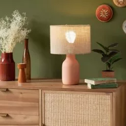 Maisons Du Monde Lampes à Poser Lampe En Céramique Rose Et Abat-jour En Raphia Beige -Luminaires Soldes lampe en ceramique rose et abat jour en raphia beige 1000 8 8 227927 3