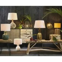 Maisons Du Monde Lampes à Poser Lampe En Céramique Verte Abat-jour En Coton Blanc -Luminaires Soldes lampe en ceramique verte abat jour en coton blanc 1000 0 32 171904 10