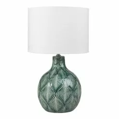 Maisons Du Monde Lampes à Poser Lampe En Céramique Verte Abat-jour En Coton Blanc
