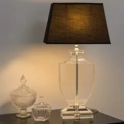 Maisons Du Monde Lampes à Poser Lampe En Cristal Et Abat-jour En Coton Noire H 65 Cm -Luminaires Soldes lampe en cristal et abat jour en coton noire h 65 cm 1000 8 3 117427 5