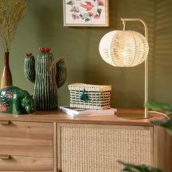 Maisons Du Monde Lampes à Poser Lampe En Rotin Et Métal Doré -Luminaires Soldes lampe en rotin et metal dore 1000 5 9 228502 3