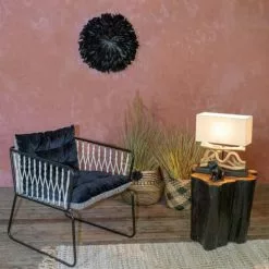 Pirouette Paris Lampes à Poser Lampe En Teck Avec Abat-jour Blanc -Luminaires Soldes lampe en teck avec abat jour blanc 2