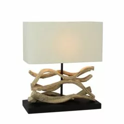 Pirouette Paris Lampes à Poser Lampe En Teck Avec Abat-jour Blanc