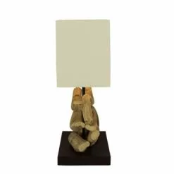 Pirouette Paris Lampes à Poser Lampe En Teck Avec Abat-jour Blanc -Luminaires Soldes lampe en teck avec abat jour blanc 5