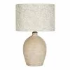 Maisons Du Monde Lampes à Poser Lampe En Terre Cuite Sculptée, Bois De Manguier Et Abat-jour En Lin Imprimé