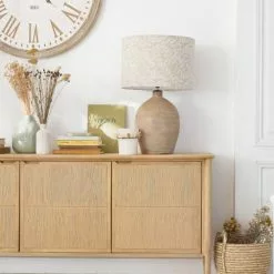 Maisons Du Monde Lampes à Poser Lampe En Terre Cuite Sculptée, Bois De Manguier Et Abat-jour En Lin Imprimé -Luminaires Soldes lampe en terre cuite sculptee bois de manguier et abat jour en lin imprime 1000 8 14 221127 3