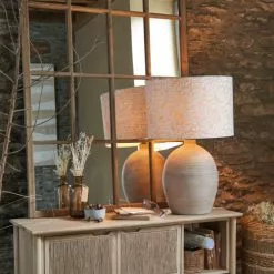 Maisons Du Monde Lampes à Poser Lampe En Terre Cuite Sculptée, Bois De Manguier Et Abat-jour En Lin Imprimé -Luminaires Soldes lampe en terre cuite sculptee bois de manguier et abat jour en lin imprime 1000 8 14 221127 4