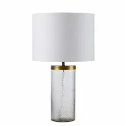 Maisons Du Monde Lampes à Poser Lampe En Verre Ciselé Métal Doré Abat-jour Blanc