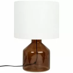 Maisons Du Monde Lampes à Poser Lampe En Verre Marron Et Abat-jour Blanc