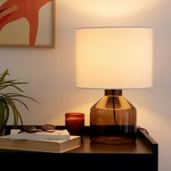 Maisons Du Monde Lampes à Poser Lampe En Verre Marron Et Abat-jour Blanc -Luminaires Soldes lampe en verre marron et abat jour blanc 1000 7 16 228181 4