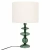 Maisons Du Monde Lampes à Poser Lampe En Verre Vert Et Abat-jour En Lin Recyclé Blanc