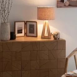 Maisons Du Monde Lampes à Poser Lampe Moumoute En Bois D'hévéa Et Abat-jour En Lin -Luminaires Soldes lampe moumoute en bois d hevea et abat jour en lin 1000 15 30 228359 3