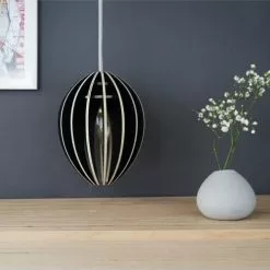 Gone's Suspensions Lampe Suspension Bois Et Béton Frêne Teinté Noir Cordon Blanc -Luminaires Soldes lampe suspension bois et beton frene teinte noir cordon blanc 2