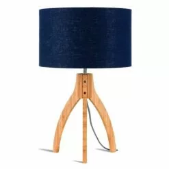 Good & Mojo Lampes à Poser Lampe Tripode Bambou Et Lin Naturel Bleu H54cm
