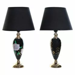 Wadiga Lampes à Poser Lampes En Grès Noir Et Doré Fleurs 28x28x50cm - Lot De 2