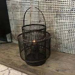 Now’s Home Lampes à Poser Lanterne En Bambou Avec Photophore En Verre -Luminaires Soldes lanterne en bambou avec photophore en verre 2