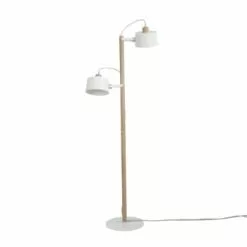 DIZY Design Lampadaires Luminaire à Poser Avec 2 Abat-jours En Chêne Et Métal Noir -Luminaires Soldes luminaire a poser avec 2 abat jours en chene et metal blanc 4