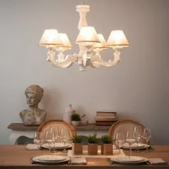 Maisons Du Monde Lustres Lustre Blanc Effet Vieilli Et Abat-jours Beiges -Luminaires Soldes lustre blanc effet vieilli et abat jours beiges 1000 4 28 106628 5