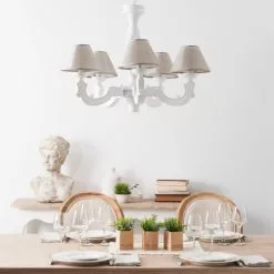 Maisons Du Monde Lustres Lustre Blanc Effet Vieilli Et Abat-jours Beiges -Luminaires Soldes lustre blanc effet vieilli et abat jours beiges 1000 4 28 106628 6