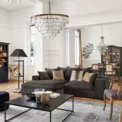 Maisons Du Monde Suspensions Lustre En Métal Doré à Pampilles En Cristal Biseauté -Luminaires Soldes lustre en metal dore a pampilles en cristal biseaute 1000 11 34 210692 3