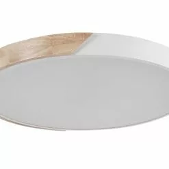 Beliani Suspensions Plafonnier En Métal LED ⌀ 51 Cm Blanc Et Bois Clair