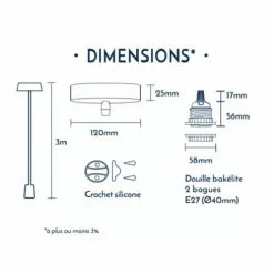 Hoopzi Suspensions Suspension 1 Fil électrique En Tissu Rouge 3m -Luminaires Soldes suspension 1 fil electrique en tissu rouge 3m 2