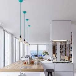 Hoopzi Suspensions Suspension 1 Fil électrique En Tissu Turquoise 2,5m Douille Noire -Luminaires Soldes suspension 1 fil electrique en tissu turquoise 2 5m douille noire 1