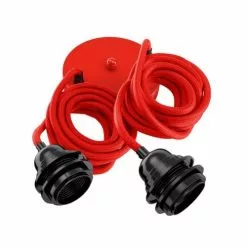 Hoopzi Suspensions Suspension 2 Fils électriques En Tissu Rouge 2,5m Douille Noire