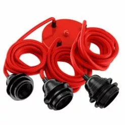 Hoopzi Suspensions Suspension 3 Fils électriques En Tissu Rouge 2,5m Douille Noire -Luminaires Soldes suspension 3 fils electriques en tissu rouge 2 5m douille noire 5