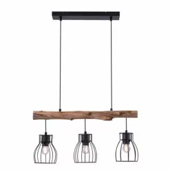 Rendez Vous Déco Suspensions Suspension 3 Lampes En Bois D'eucalyptus Et Métal Noir -Luminaires Soldes suspension 3 lampes en bois d eucalyptus et metal noir 5