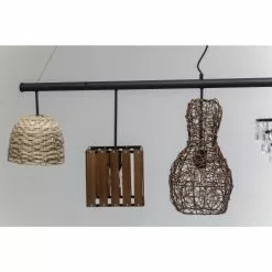 Kare Design Suspensions Suspension 5 Abat-jours En Rotin Et Tissu -Luminaires Soldes suspension 5 abat jours en rotin et tissu 2