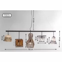Kare Design Suspensions Suspension 5 Abat-jours En Rotin Et Tissu -Luminaires Soldes suspension 5 abat jours en rotin et tissu 3