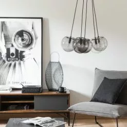 Maisons Du Monde Suspensions Suspension 5 Boules En Verre Et Verre Fumé -Luminaires Soldes suspension 5 boules en verre et verre fume 1000 16 16 165205 6