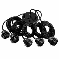 Hoopzi Suspensions Suspension 5 Fils électriques En Tissu Ficelle 3,5m Douille Noire -Luminaires Soldes suspension 5 fils electriques en tissu noir 3 5m douille noire 2