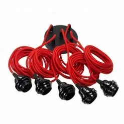 Hoopzi Suspensions Suspension 5 Fils électriques En Tissu Rouge 3,5m Douille Noire