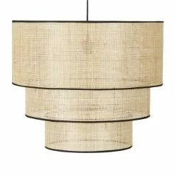 Maisons Du Monde Suspensions Suspension Abat-jour 3 Niveaux Cannage En Rotin Et Coton Noir