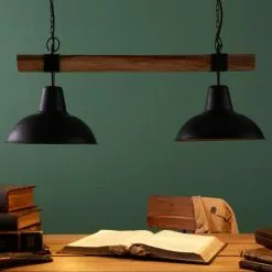 Maisons Du Monde Suspensions Suspension Double En Métal Noir Et Manguier -Luminaires Soldes suspension double en metal noir et manguier 1000 6 18 177384 7