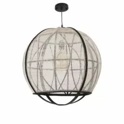 Mica Decorations Suspensions Suspension En Bois Noir Et Lin -Luminaires Soldes suspension en bois noir et lin 3