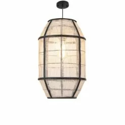 Mica Decorations Suspensions Suspension En Bois Noir Et Lin -Luminaires Soldes suspension en bois noir et lin 8
