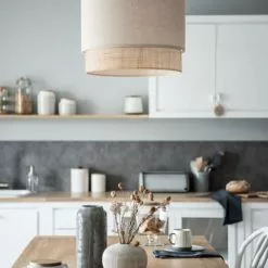 Maisons Du Monde Suspensions Suspension En Rotin Et Coton Gris -Luminaires Soldes suspension en rotin et coton gris 1000 4 14 223792 3