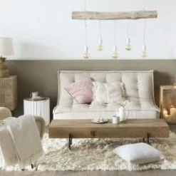 Maisons Du Monde Suspensions Suspension Rampe 5 Douilles En Peuplier Et Métal Blanc -Luminaires Soldes suspension rampe 5 douilles en peuplier et metal blanc 1000 0 4 202708 3