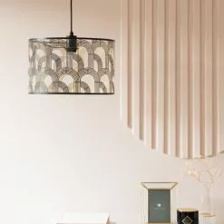 Maisons Du Monde Suspensions Suspension Tambour En Métal Ajouré Noir Et Doré -Luminaires Soldes suspension tambour en metal ajoure noir et dore 1000 6 16 210551 2